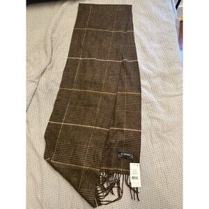 Brown Plaid Cashmink Scarf New 72x12 Inches